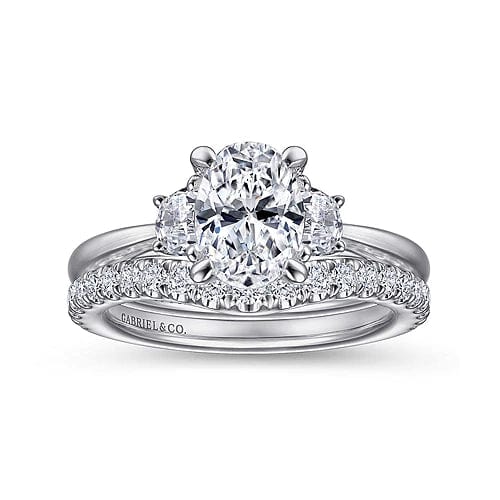 Gabriel Bridal ENGAGEMENT RINGS Niko - 14K White Gold Oval Three Stone Diamond Engagement Ring