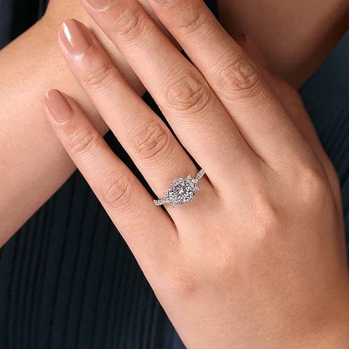Fancy Champagne Diamond Engagement Ring 14K Rose Gold Double Halo Unique  1.07 Carat Pave Handmade Certified