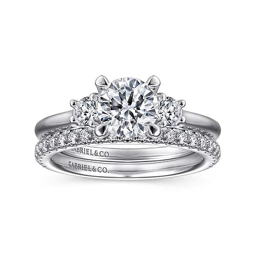 Gabriel Bridal ENGAGEMENT RINGS Sanaa - 14K White Gold Round 3 Stone Diamond Engagement Ring