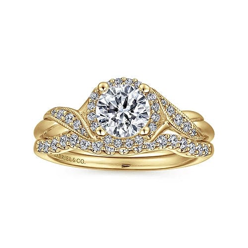 Gabriel Bridal ENGAGEMENT RINGS Shae - Vintage Inspired 14K Yellow Gold Round Halo Diamond Engagement Ring