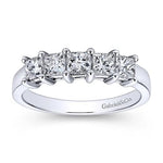 Gabriel Bridal Ladies Wedding Band Catalonia - 14K White Gold Princess Cut 5 Stone Prong Set Diamond Wedding Band - 1.39 ct