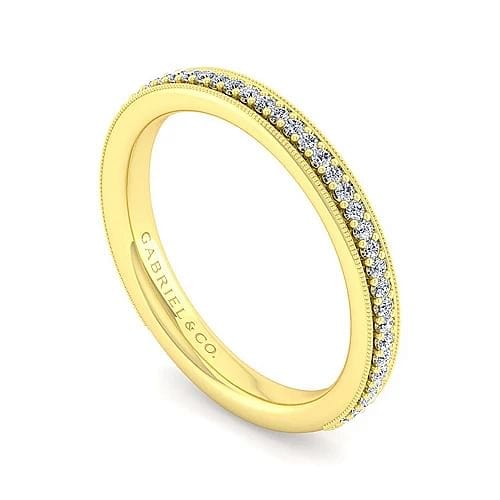 Gabriel Bridal Ladies Wedding Band Lumierre - 14K Yellow Gold Channel Prong Diamond Anniversary Band with Milgrain - 0.19 ct