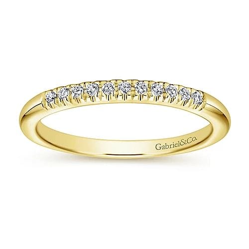 Gabriel Bridal Ladies Wedding Band Portofino - 14K Yellow Gold 11 Stone French Pave Set Diamond Wedding Band - 0.09 ct