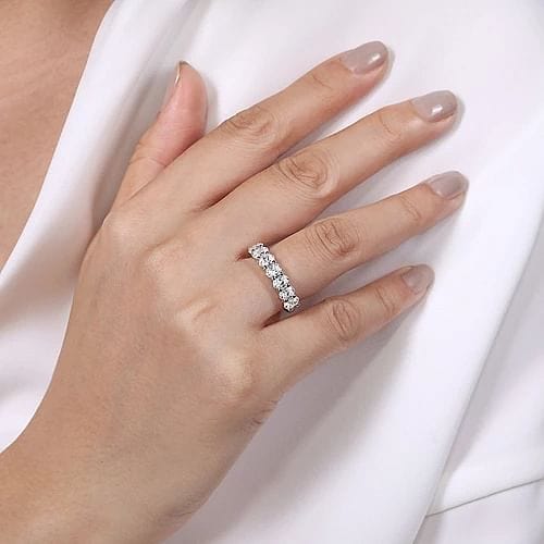 18K White Gold Mens Or Womens Diamond Wedding Band 7 Stone Anniversary Ring  1.5ct 000817