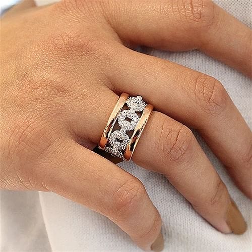 Wide 14K White and Rose Gold Fancy Diamond Anniversary Band - 1.07