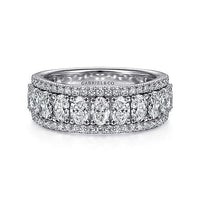 Gabriel Bridal Ladies Wedding Band Wide 14K White Gold Oval and Round Diamond Anniversary Band - 1.82 ct