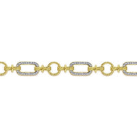 Gabriel Fashion Bracelet 14K Yellow and White Gold Diamond Bracelet with Alternating Links