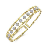 Gabriel Fashion Bracelet 14K Yellow Gold Bujukan Bead Cuff Bracelet with Pave Diamond Connectors