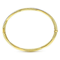 Gabriel Fashion Bracelet 14K Yellow Gold Twisted Rope and Diamond Bangle