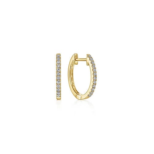 Gabriel Fashion Earrings 14K Yellow Gold Classic 15mm Pave Diamond Huggies