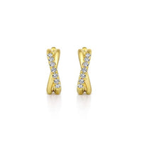 Gabriel Fashion Earrings 14K Yellow Gold Twisted 15mm Diamond Huggies