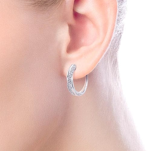Gabriel Fashion Earrings 925 Sterling Silver Twisted 15mm White Sapphire Huggie Earrings