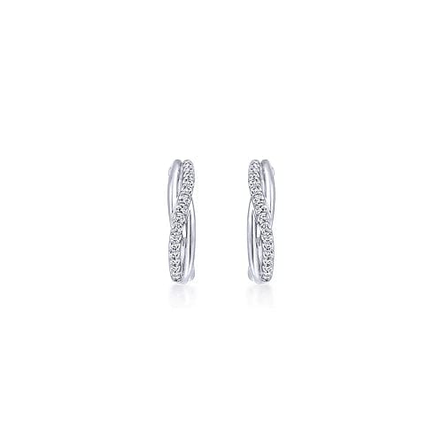 Gabriel Fashion Earrings 925 Sterling Silver Twisted 15mm White Sapphire Huggie Earrings