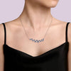 Gabriel Fashion Necklaces and Pendants 14K White Gold Diamond and Blue Sapphire Floral Bar Necklace