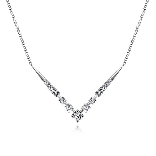 Gabriel Fashion Necklaces and Pendants 14K White Gold Diamond Chevron Necklace