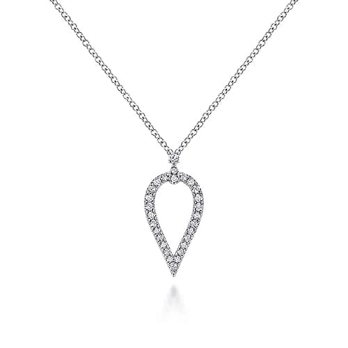 Gabriel Fashion Necklaces and Pendants 14K White Gold Inverted Teardrop Diamond Pendant Necklace