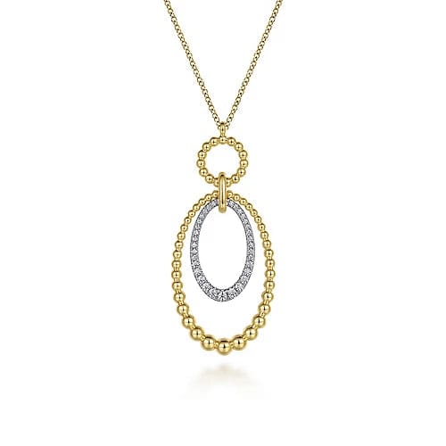 Gabriel Fashion Necklaces and Pendants 14K White-Yellow Gold Bujukan and Diamond Circle Pendant Necklace