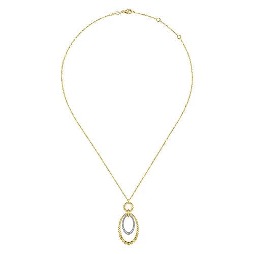 Gabriel Fashion Necklaces and Pendants 14K White-Yellow Gold Bujukan and Diamond Circle Pendant Necklace