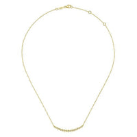 Gabriel Fashion Necklaces and Pendants 14K Yellow Gold Curved Bar Necklace with Bezel Set Round Diamonds