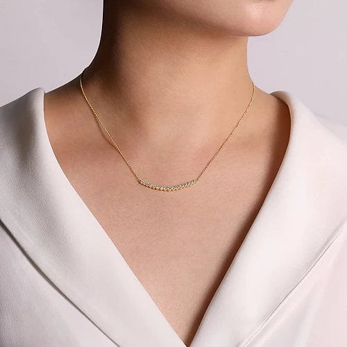 Gabriel Fashion Necklaces and Pendants 14K Yellow Gold Curved Bar Necklace with Bezel Set Round Diamonds