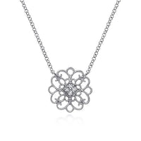Gabriel Fashion Necklaces and Pendants 925 Sterling Silver Round Filigree White Sapphire Pendant Necklace