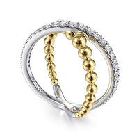 Gabriel Fashion Ring 14K White-Yellow Gold Bujukan Diamond Criss Cross Ring