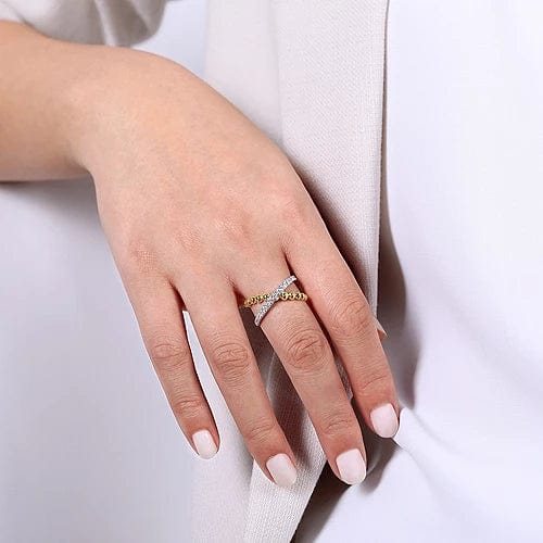 Gabriel Fashion Ring 14K White-Yellow Gold Bujukan Diamond Criss Cross Ring