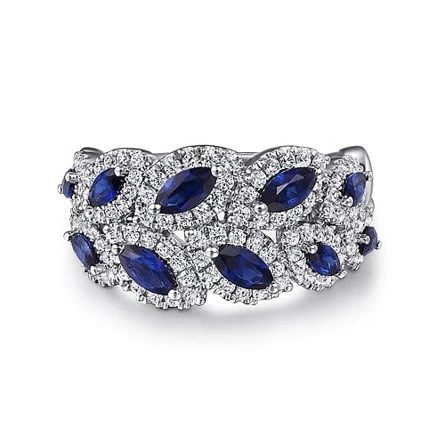 Gabriel Fashion Rings 14K White Gold Diamond and Blue Sapphire Marquise Ring