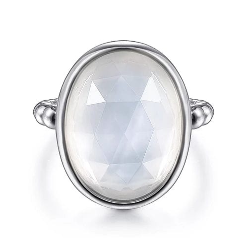 Gabriel Fashion Rings 925 Sterling Silver Rock Crystal and White Mother of Pearl Oval Signet Ring