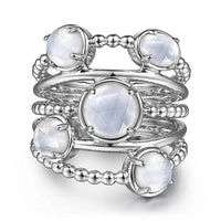 Gabriel Fashion Rings 925 Sterling Silver Rock Crystal and White Mother of Pearl Statement Bubble Ring