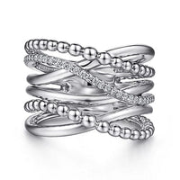 Gabriel Fashion Rings 925 Sterling Silver White Sapphire Criss Cross Ring