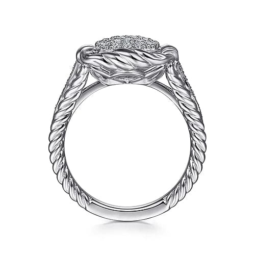 Gabriel Fashion Rings 925 Sterling Silver White Sapphire Pave Signet Ring with Rope Frame