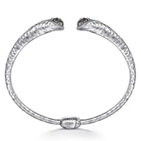 Hammered 925 Sterling Silver Rock Crystal and Black Pearl Hinged Cuff - Everett Jewelry