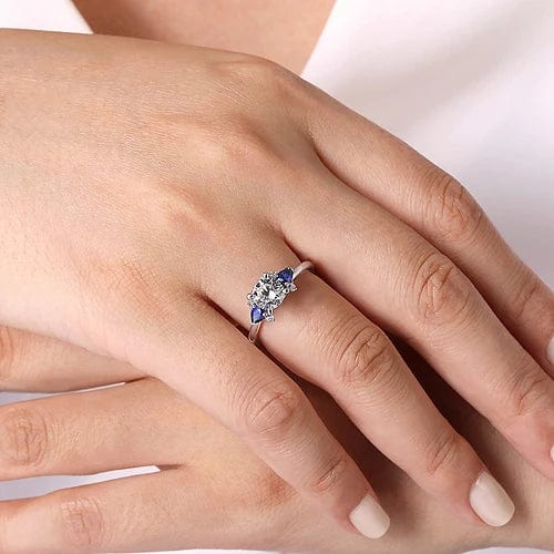 Jeanne 14K White Gold Round Three Stone Sapphire and Diamond