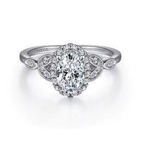 Katriane - Vintage Inspired 14K White Gold Oval Halo Diamond Engagement Ring - Everett Jewelry