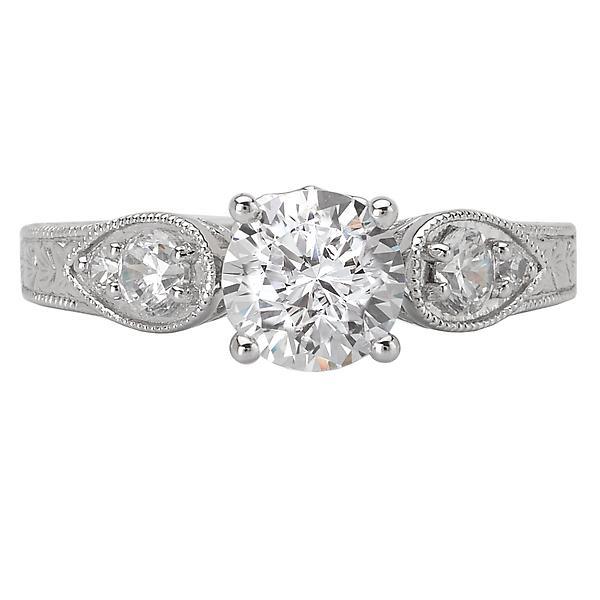 14kt Antique Solitaire with Side Diamonds ENGAGEMENT RINGS La Vie [Everett Jewelry Shreveport Louisiana]