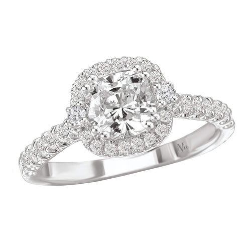14kt Cushion Halo with Side Diamonds ENGAGEMENT RINGS La Vie [Everett Jewelry Shreveport Louisiana]