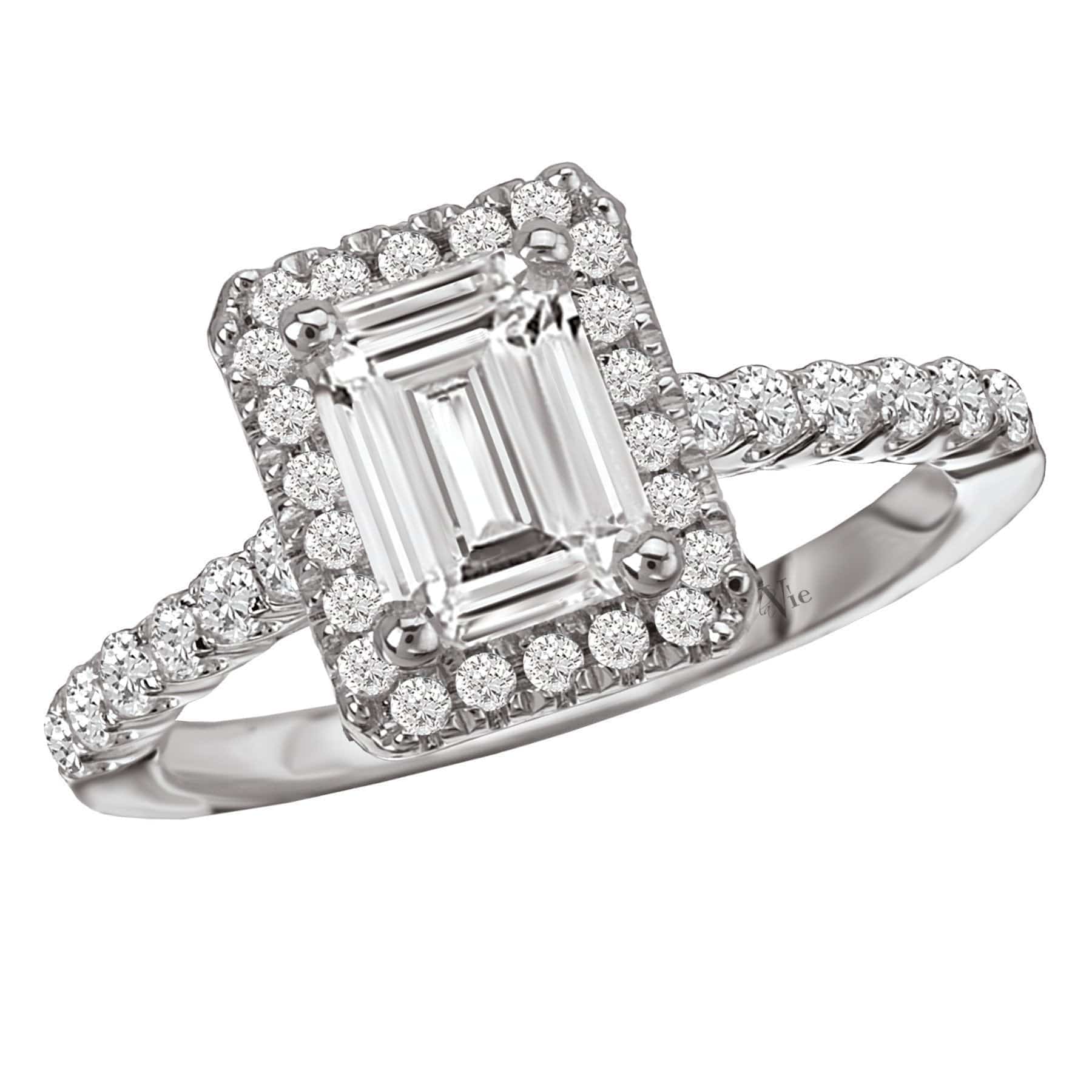 14kt Emerald Shaped Halo Ring ENGAGEMENT RINGS La Vie [Everett Jewelry Shreveport Louisiana]