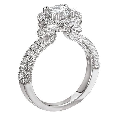 14kt Round Halo Ring with Engraving ENGAGEMENT RINGS La Vie [Everett Jewelry Shreveport Louisiana]