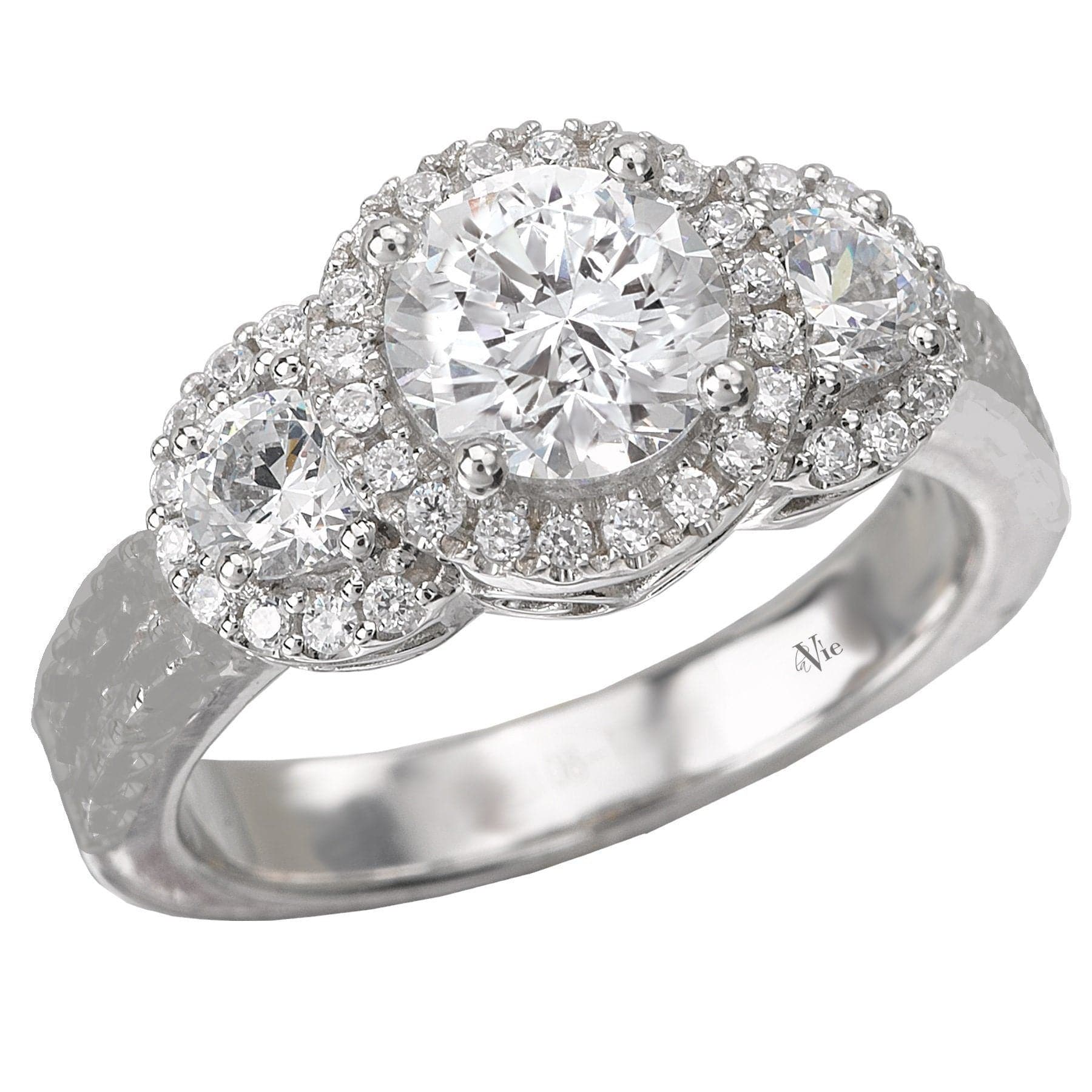 14kt Three Stone Halo Engagement Ring ENGAGEMENT RINGS La Vie [Everett Jewelry Shreveport Louisiana]