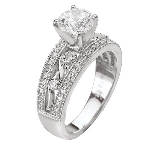 14kt Wide Band Solitaire with Filigree ENGAGEMENT RINGS La Vie [Everett Jewelry Shreveport Louisiana]