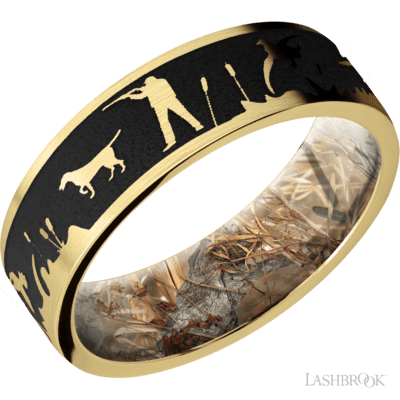 Lashbrook Designs Men's Band 14kt Yellow Gold with a laser carved Duckhunt pattern