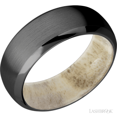 Lashbrook Designs Men's Band Domed Bevel Zirconium band featuring a Antler Sleeve sleeve