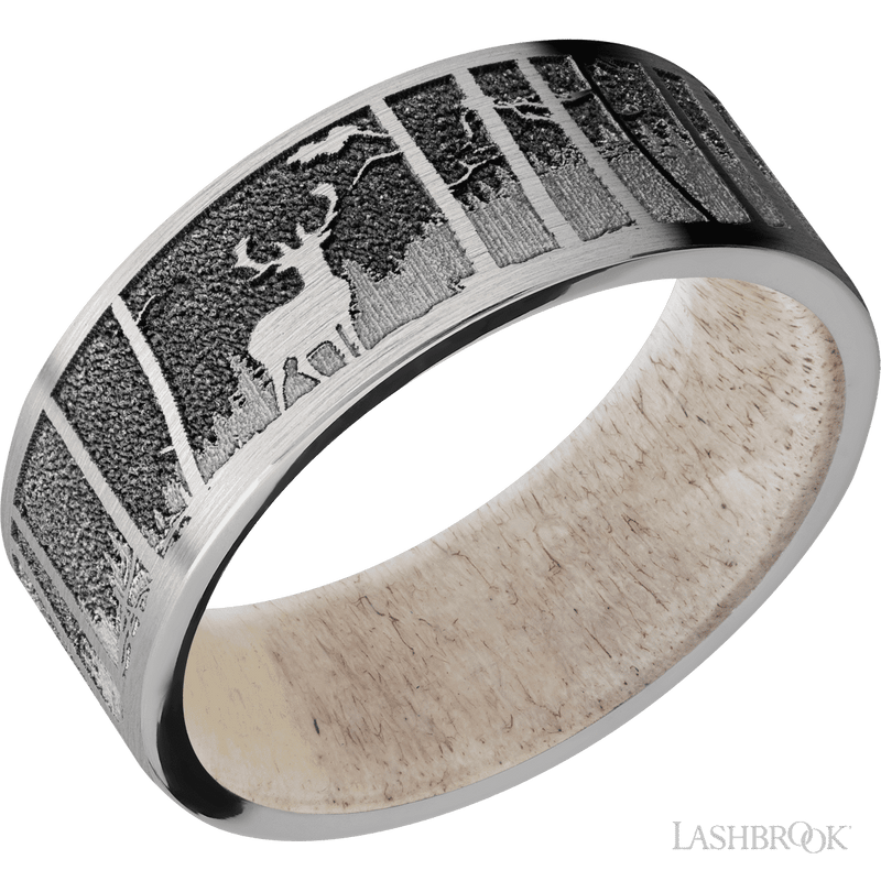 Lashbrook Designs Men's Band Titanium band with a laser carved Elk Mountain pattern