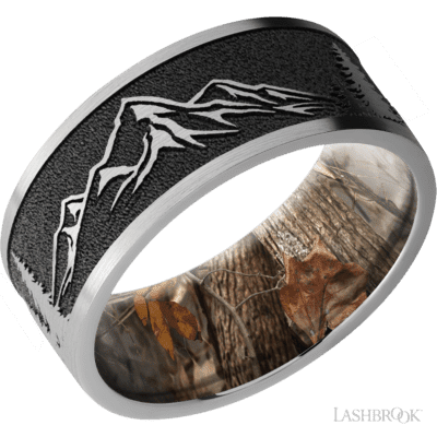 Lashbrook Designs Men's Band Titanium band with a laser carved Mountain 2 pattern