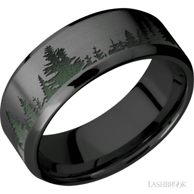 Lashbrook Designs Men's Band Zirconium band with laser carved trees pattern