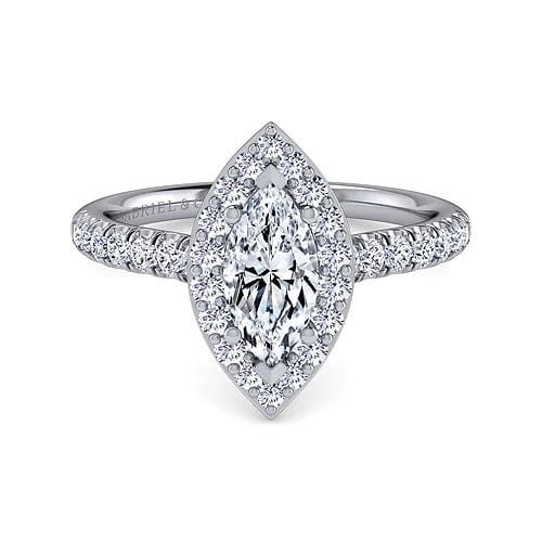Lyla - 14K White Gold Marquise Halo Diamond Engagement Ring - Everett Jewelry