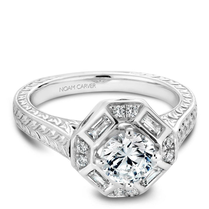 14kt Halo with Baguettes Engagement Ring ENGAGEMENT RINGS Noam Carver [Everett Jewelry Shreveport Louisiana]