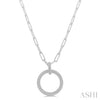 Pave - Set Circle Paper Clip Diamond Fashion Pendant - Everett Jewelry