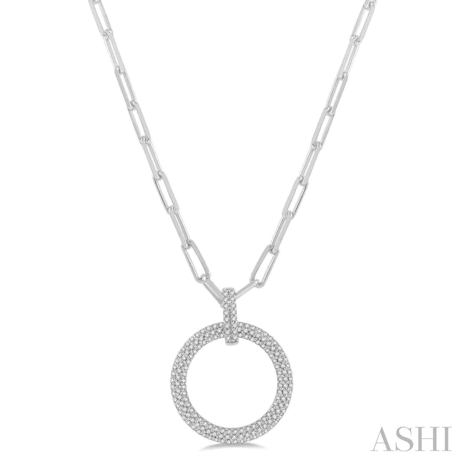 Pave - Set Circle Paper Clip Diamond Fashion Pendant - Everett Jewelry